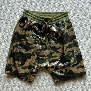 R13 Camouflage Sequin Shorts - Green and Black